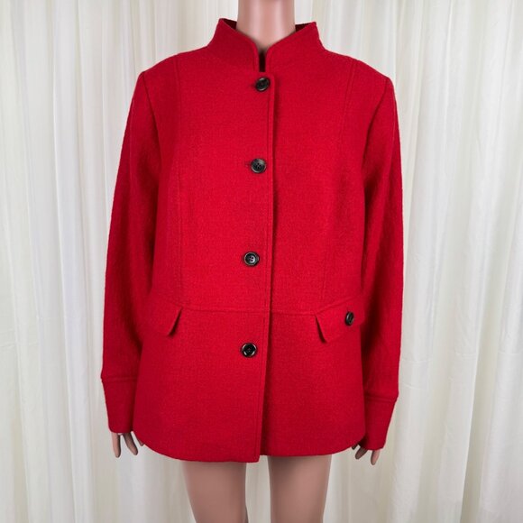 Women's Talbots Plus Mid Length Boucle Wool Blend Coat Jacket Sz 14W Bright Red - Picture 3 of 14